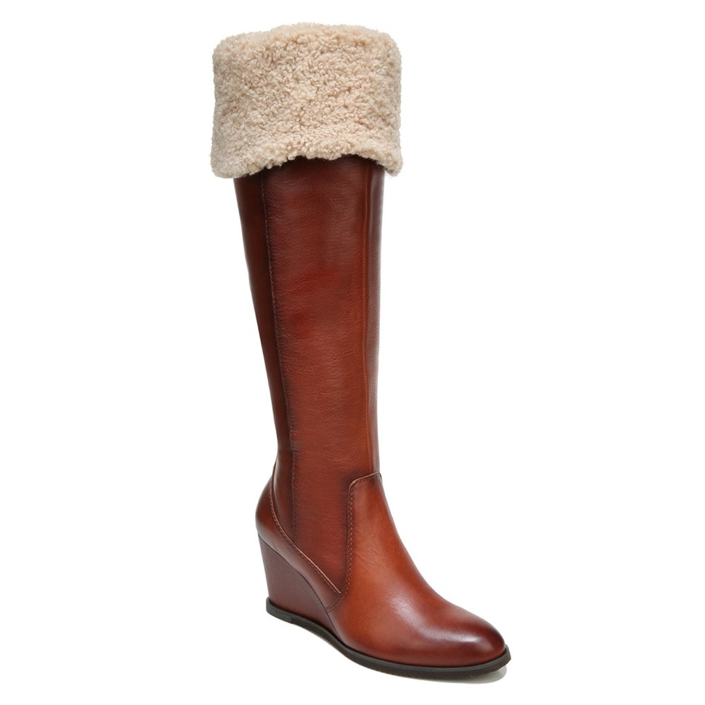 NEW Naturalizer Gemini 2 Faux Fur Trim WedgeTall Leather Boot sz 5.5.
